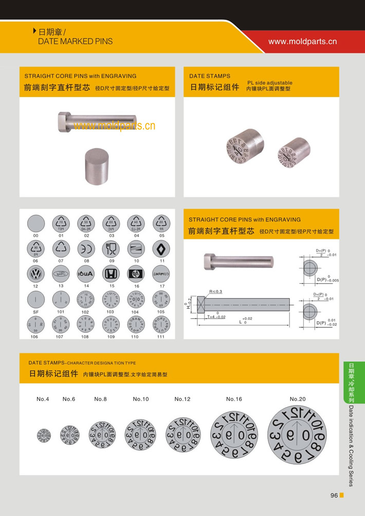 東莞大翔模具配件有限公司專業(yè)生產(chǎn)日期章標(biāo)記組件，日期章標(biāo)記組件的材質(zhì)、熱處理、硬度、標(biāo)準(zhǔn)、型號等詳情說明和介紹，您可以通過本頁面下單留言或者發(fā)送詢/報(bào)價(jià)